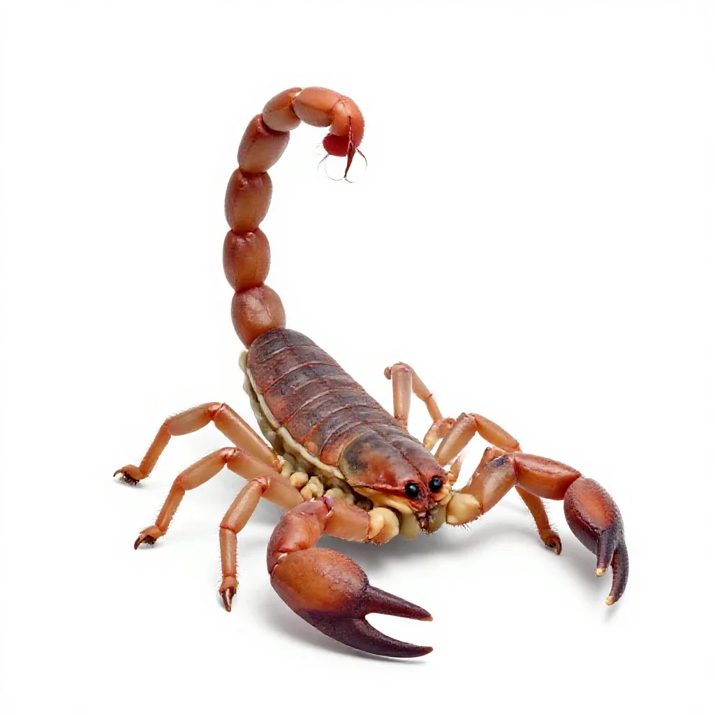 Scorpion with its tail raised isolated on a white background