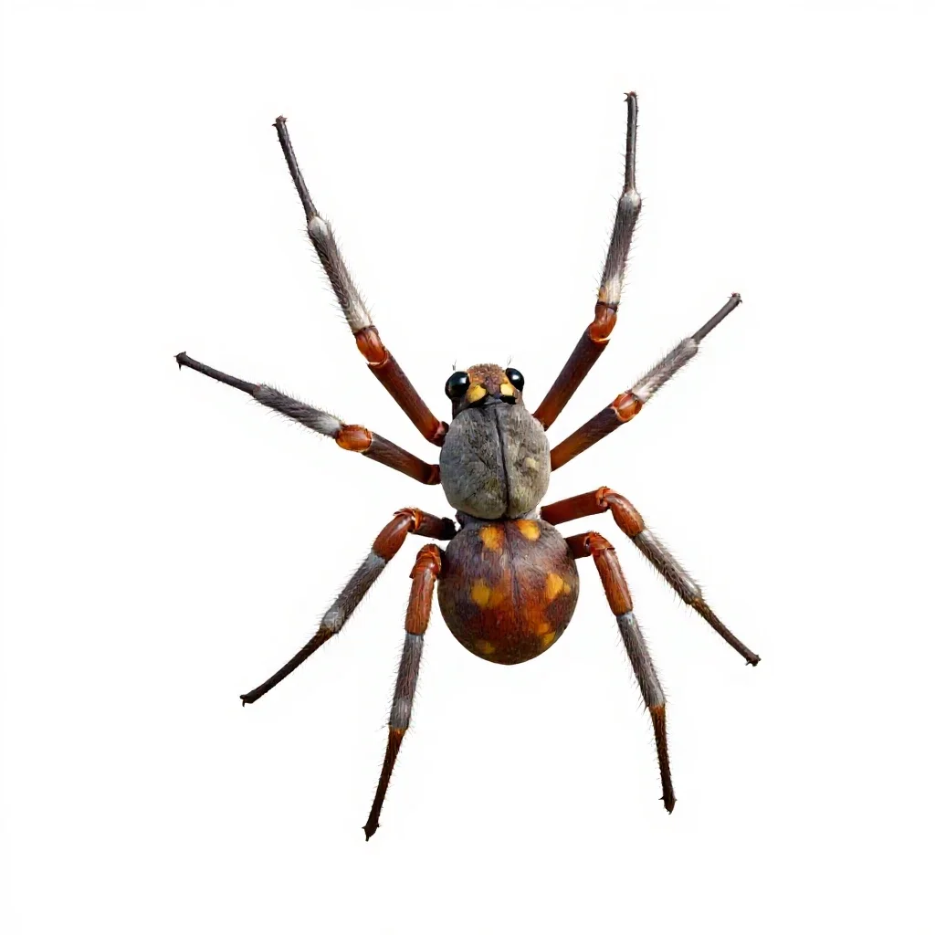 Orb weaver on its web isolated on a white background