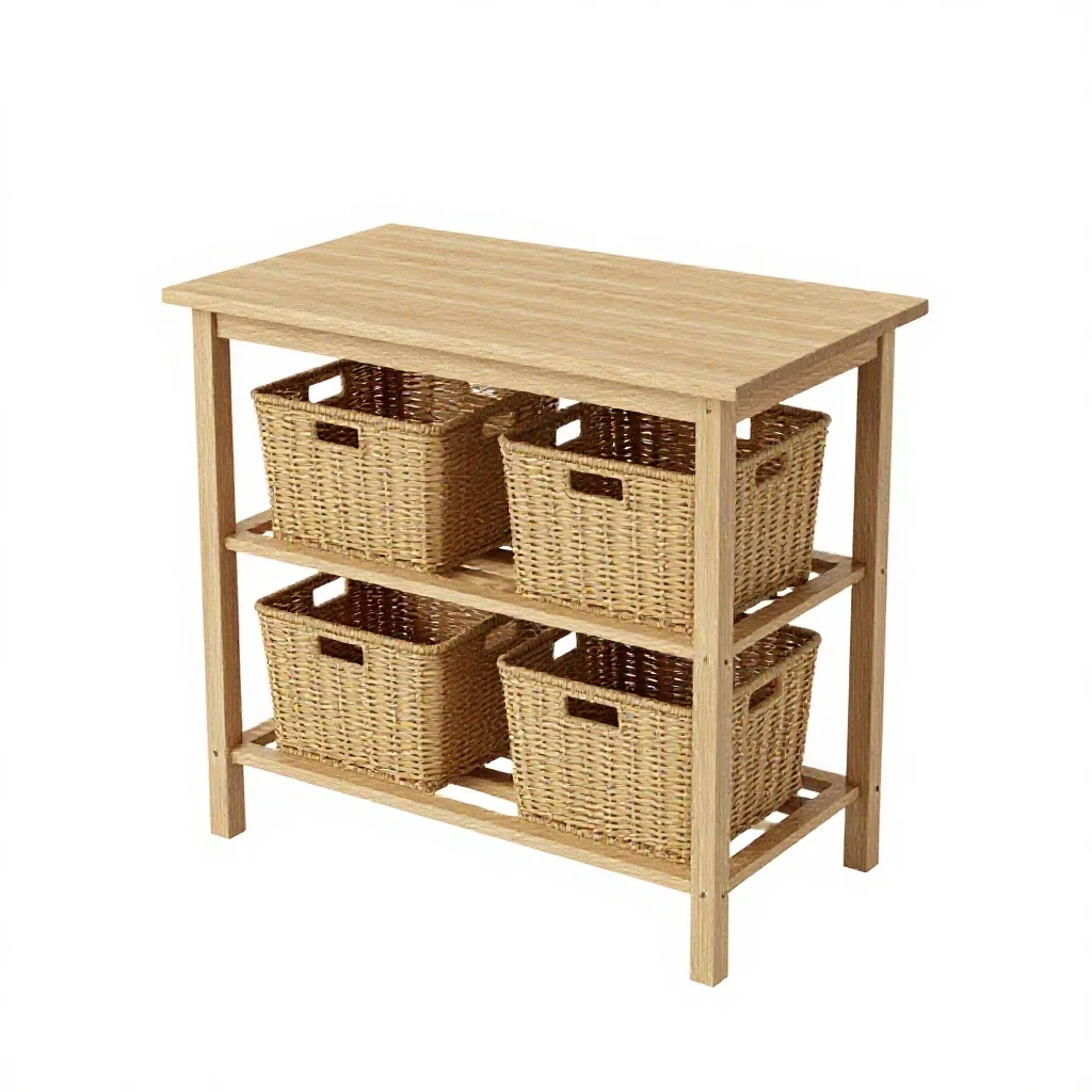 Changing table with baskets isolated on a white background