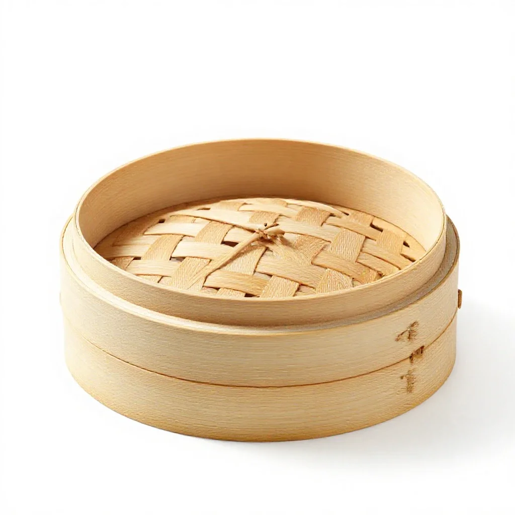 Bamboo steamer basket isolated on a white background