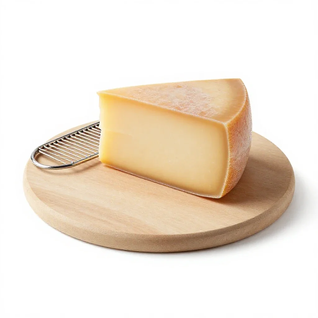 Cheese board with a wire slicer isolated on a white background