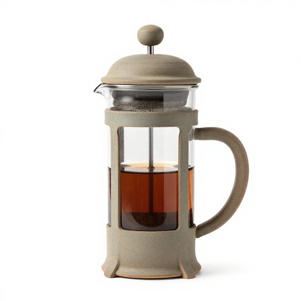 French press coffee maker isolated on a white background