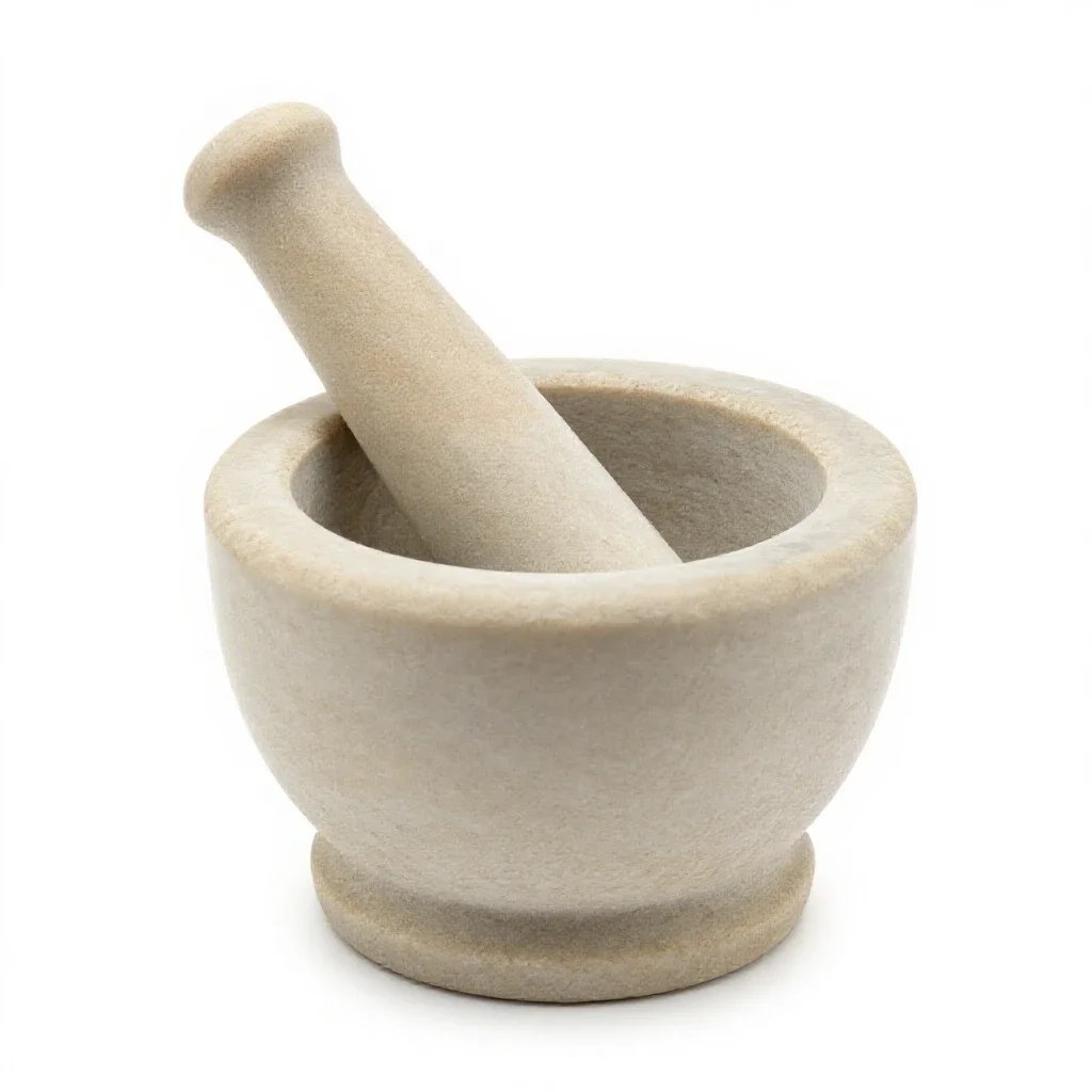 Marble mortar and pestle isolated on a white background