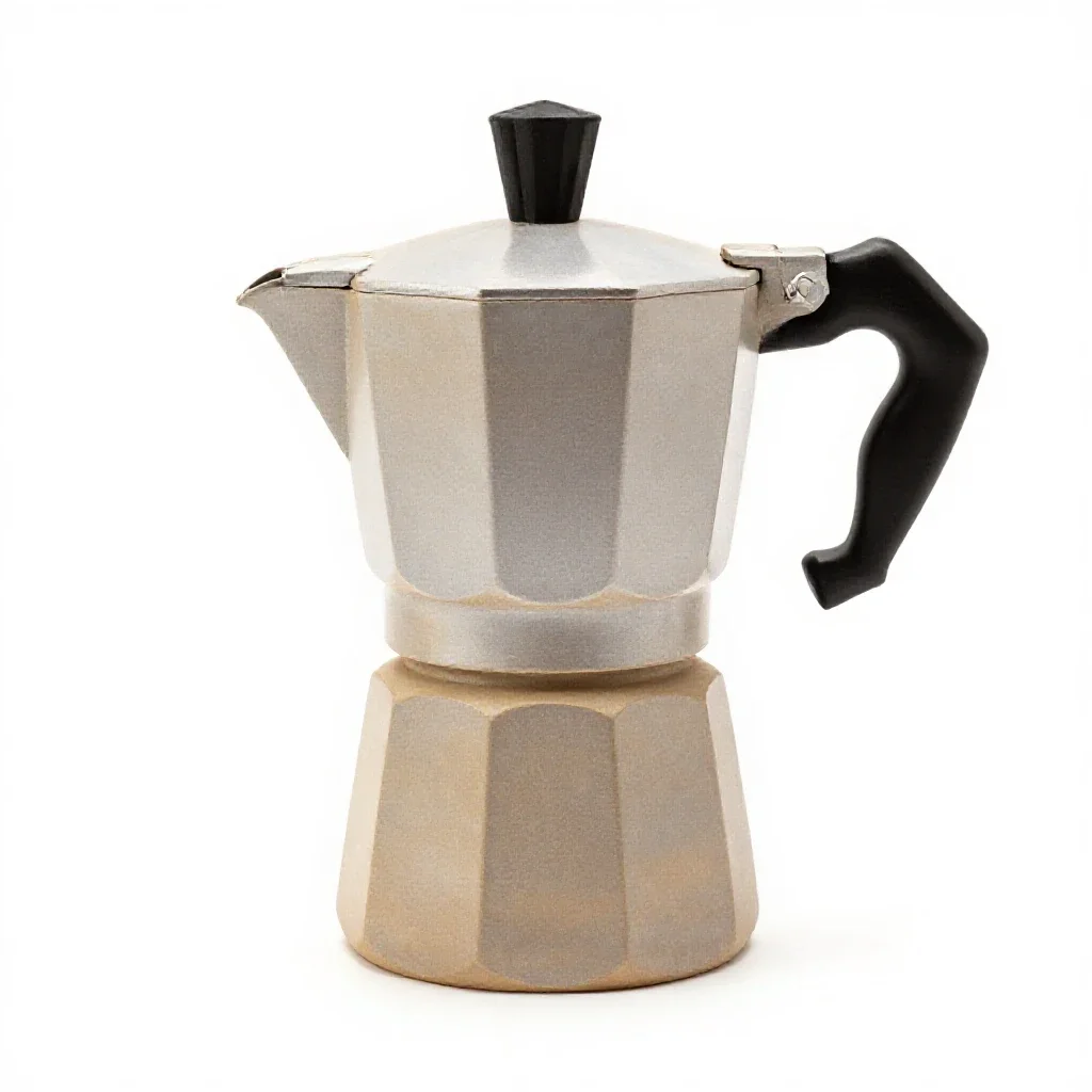 Stovetop espresso moka pot isolated on a white background