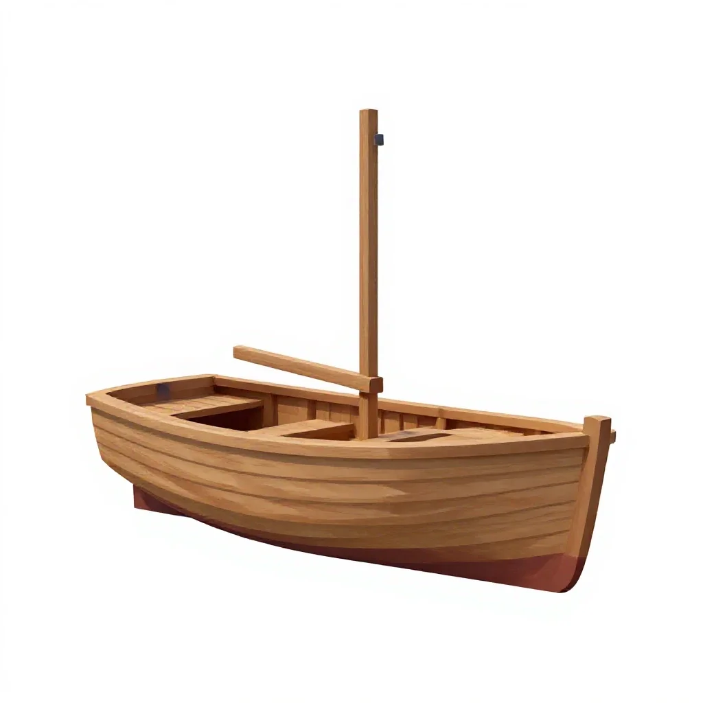 Wooden sailing dinghy isolated on a white background
