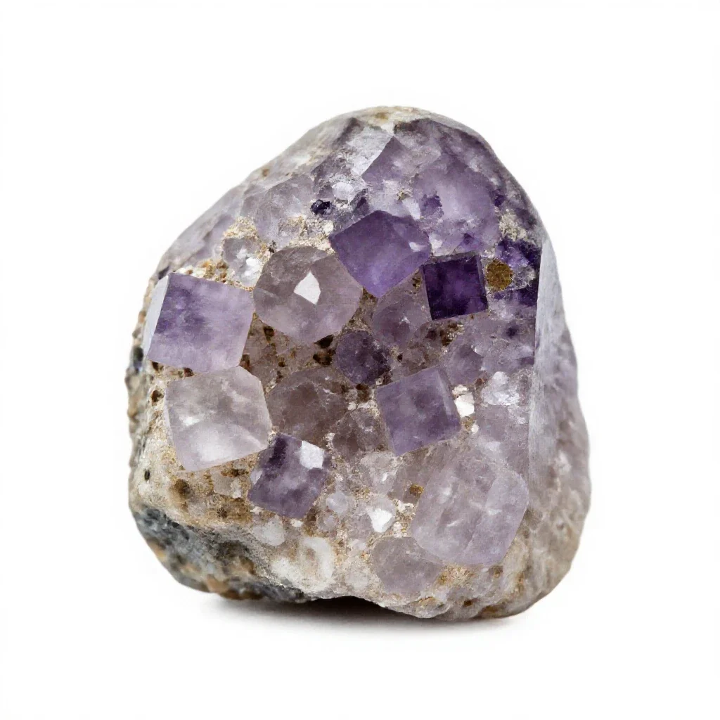 Fluorite cluster isolated on a white background