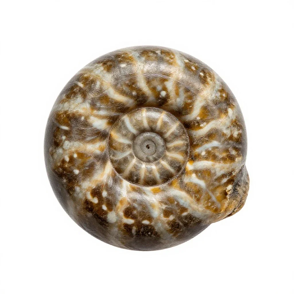 Fossilised ammonite isolated on a white background