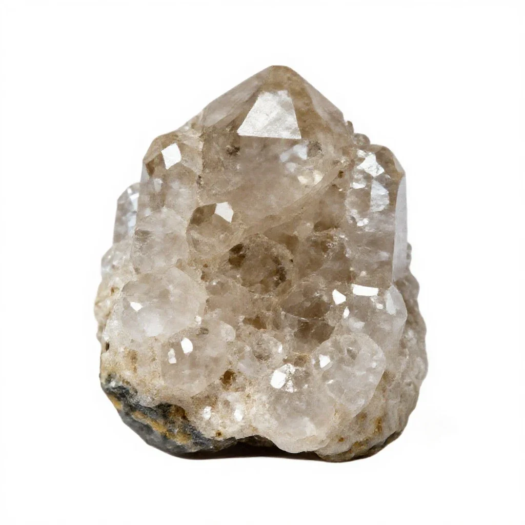 Quartz crystal cluster isolated on a white background