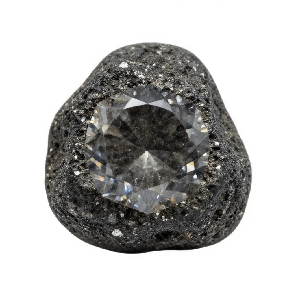 Raw diamond in kimberlite isolated on a white background