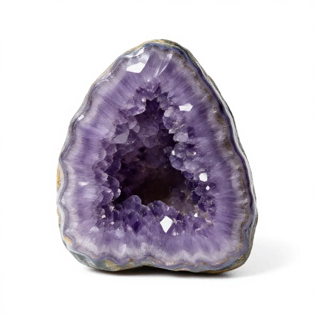 Amethyst geode half isolated on a white background
