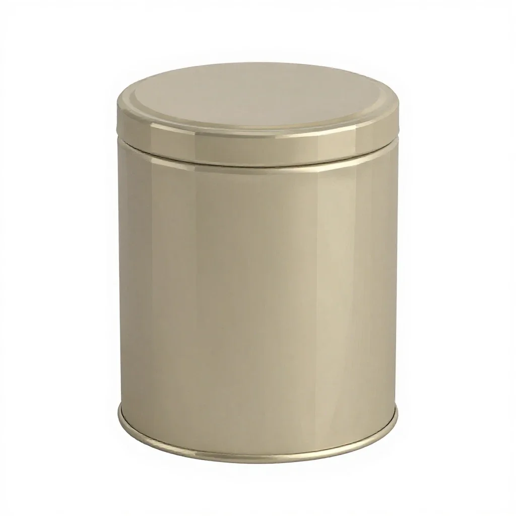 Cylindrical tea caddy tin isolated on a white background