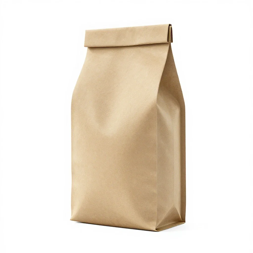 Kraft paper coffee bag with a valve isolated on a white background
