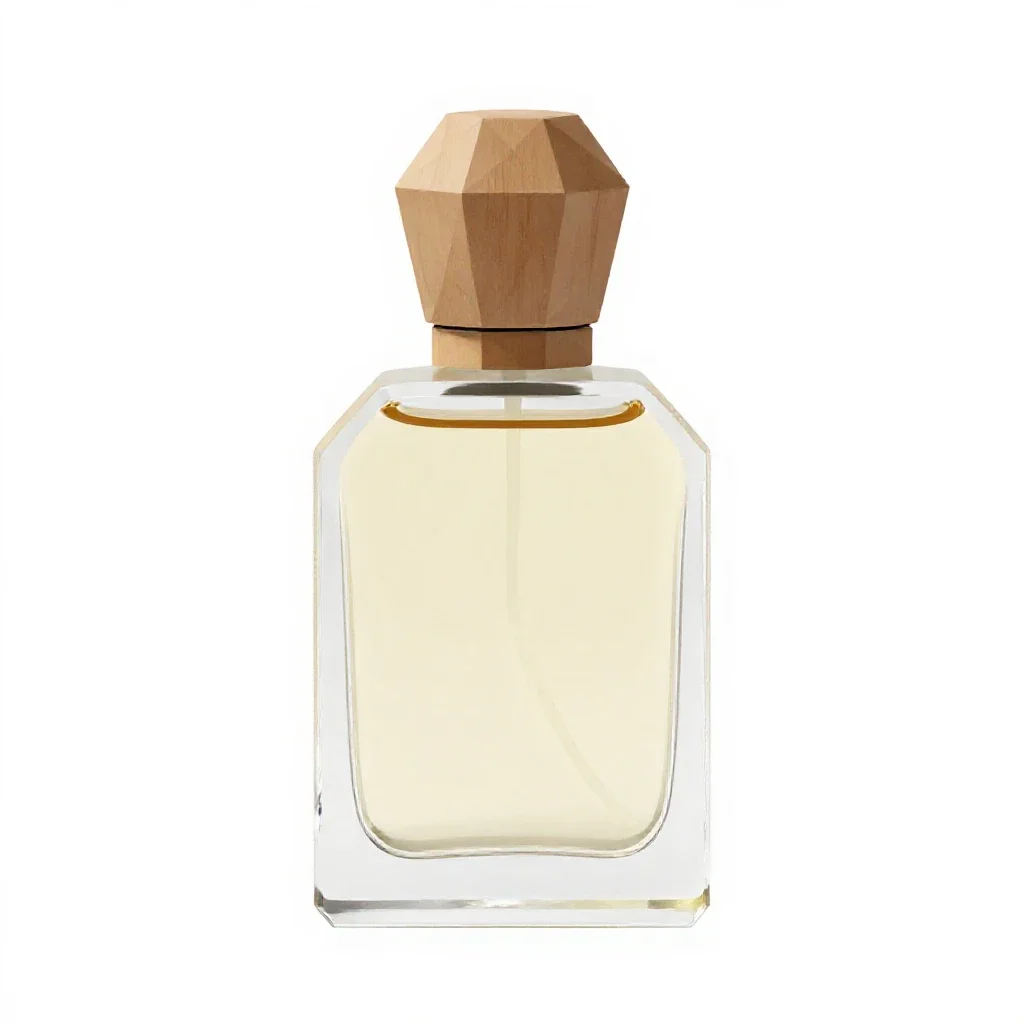 Perfume bottle with a faceted stopper isolated on a white background
