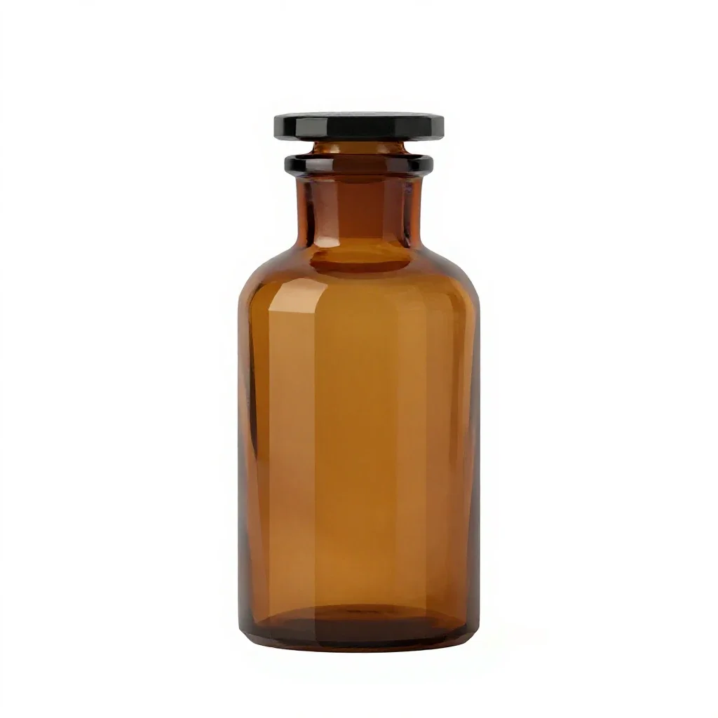 Amber glass apothecary bottle isolated on a white background