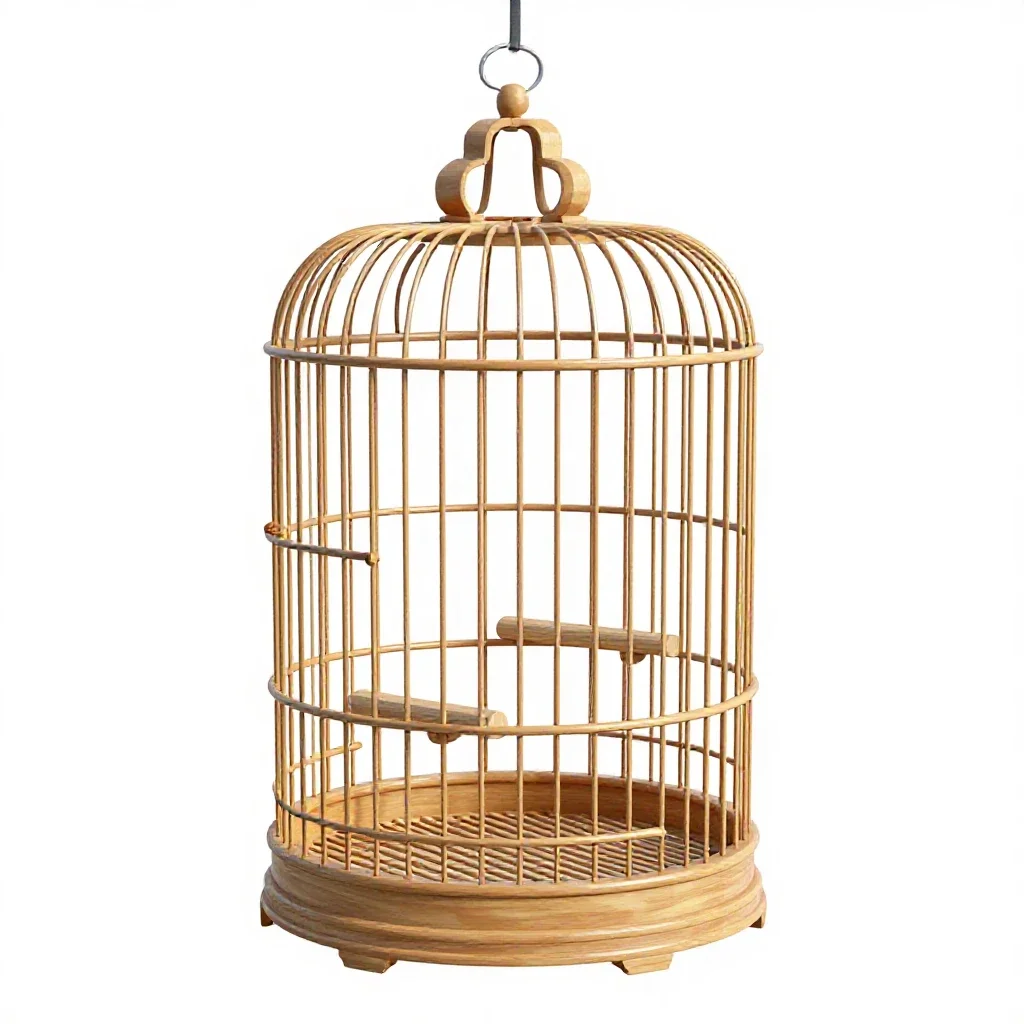 Bird cage with perches isolated on a white background