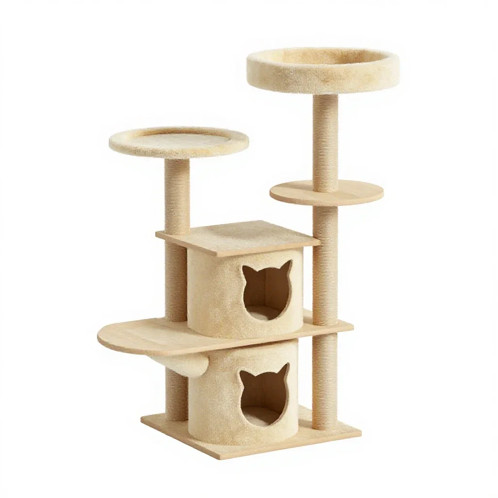 Cat tree with platforms isolated on a white background