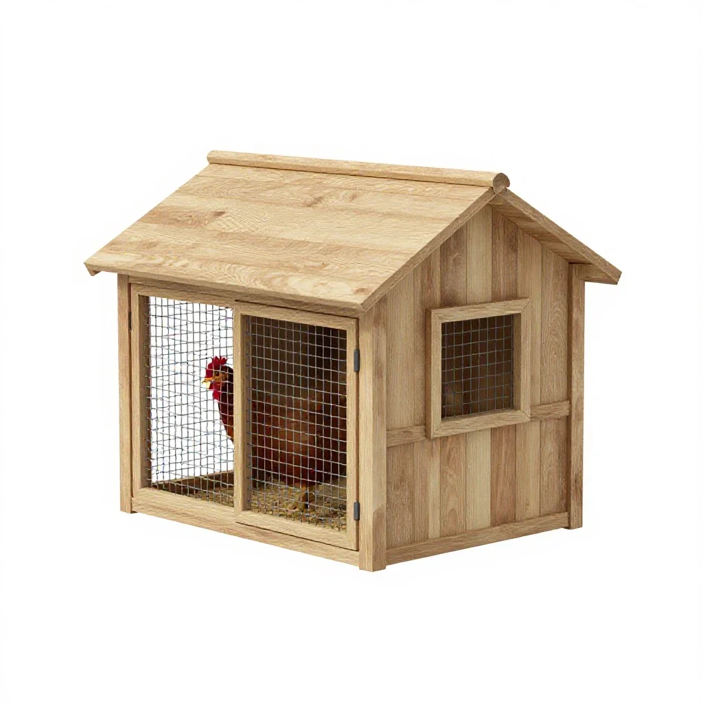 Chicken coop with a run isolated on a white background