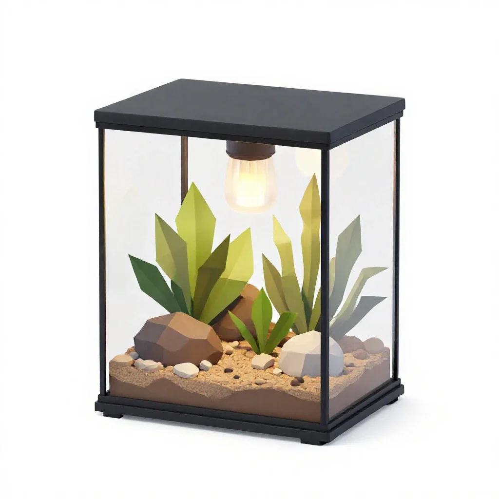 Terrarium with a heat lamp isolated on a white background