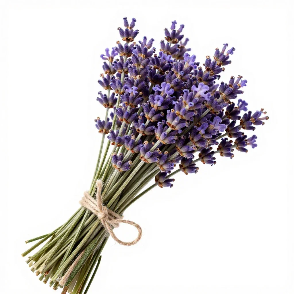 Lavender bunch tied with twine isolated on a white background