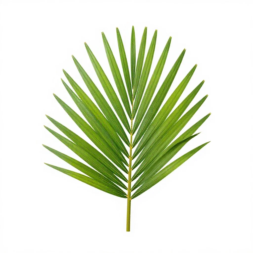 Nikau palm frond isolated on a white background