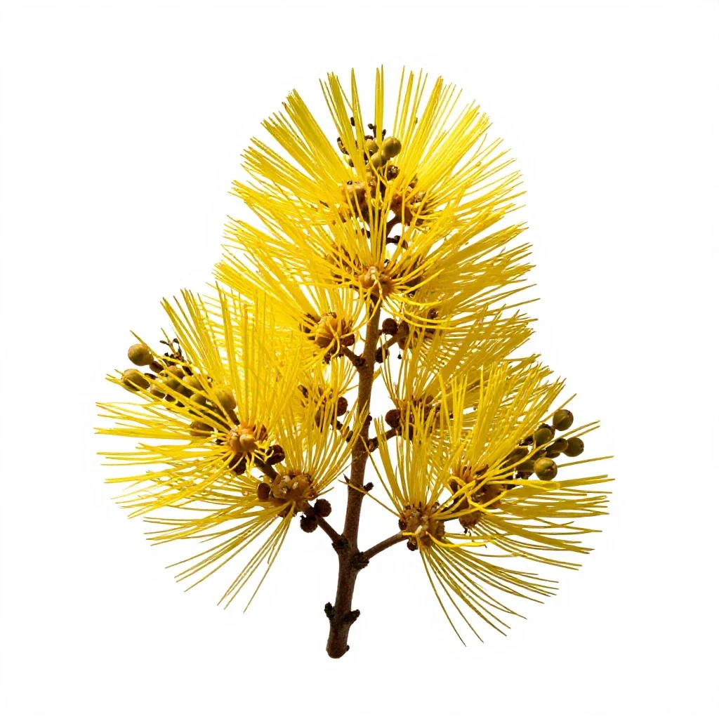 Pohutukawa branch in flower isolated on a white background