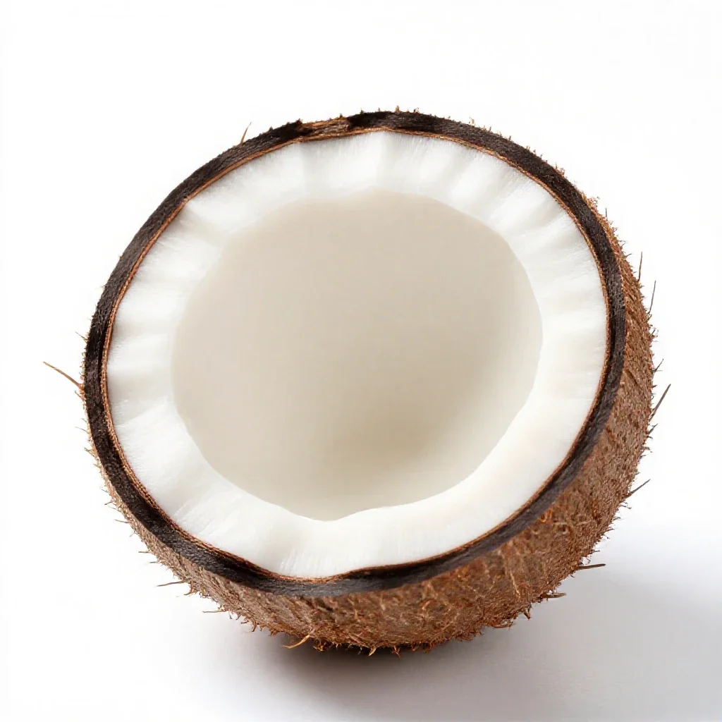 Coconut cracked open isolated on a white background