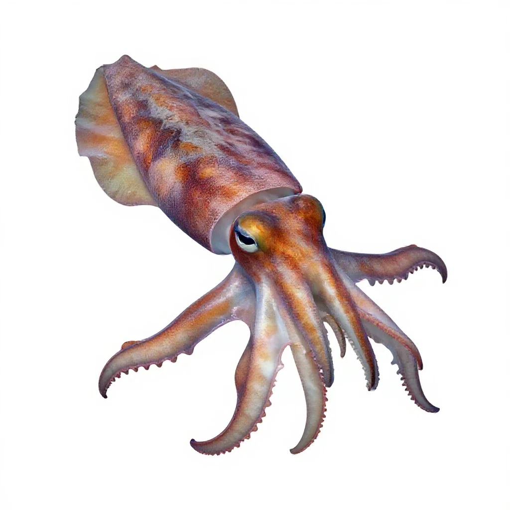 Cuttlefish changing colour isolated on a white background