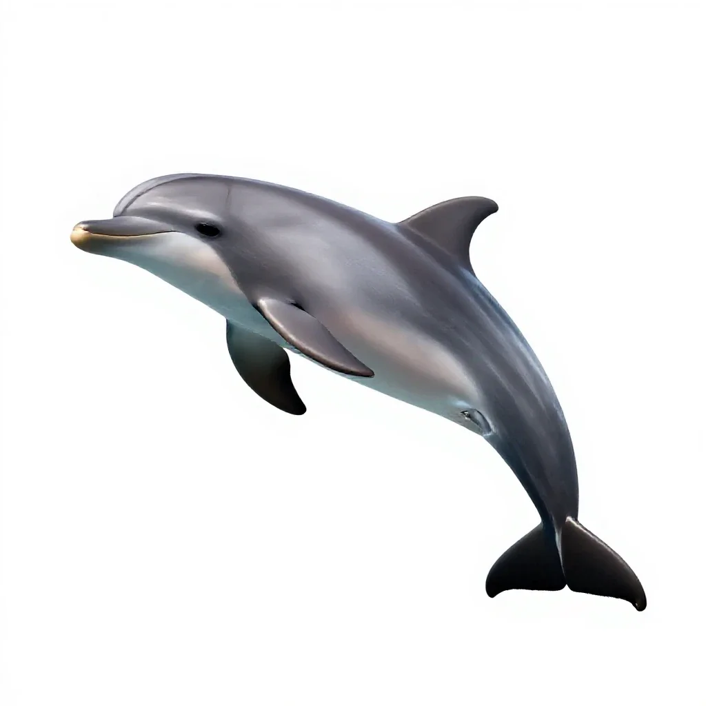 Dolphin mid-leap isolated on a white background