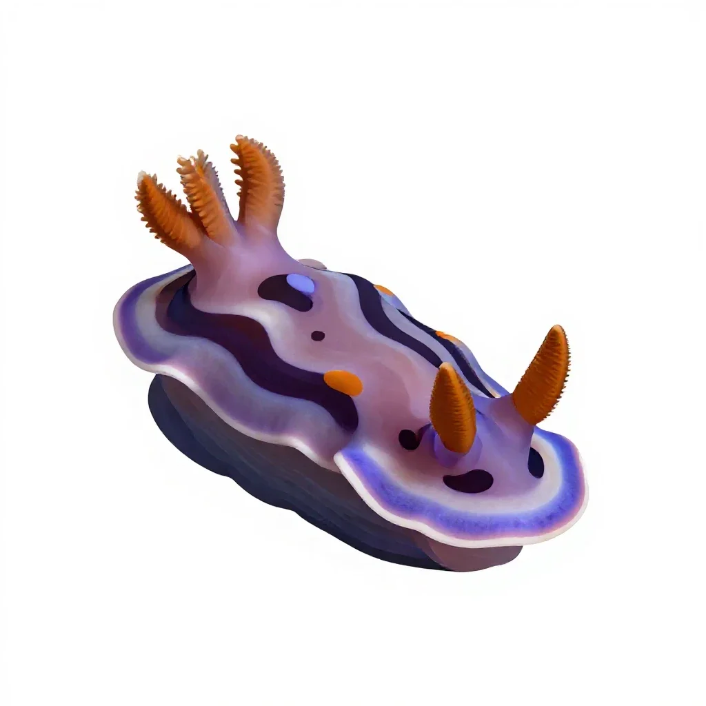Nudibranch on coral isolated on a white background