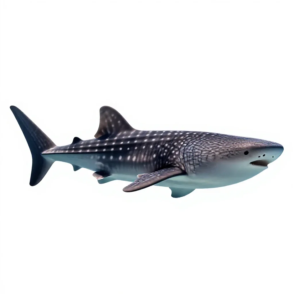 Whale shark with remoras isolated on a white background