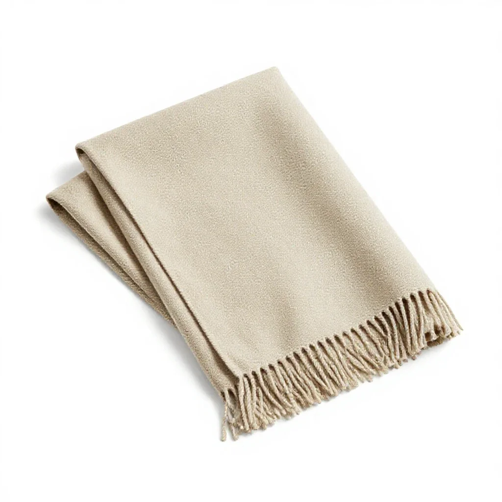 Folded wool throw with fringe isolated on a white background
