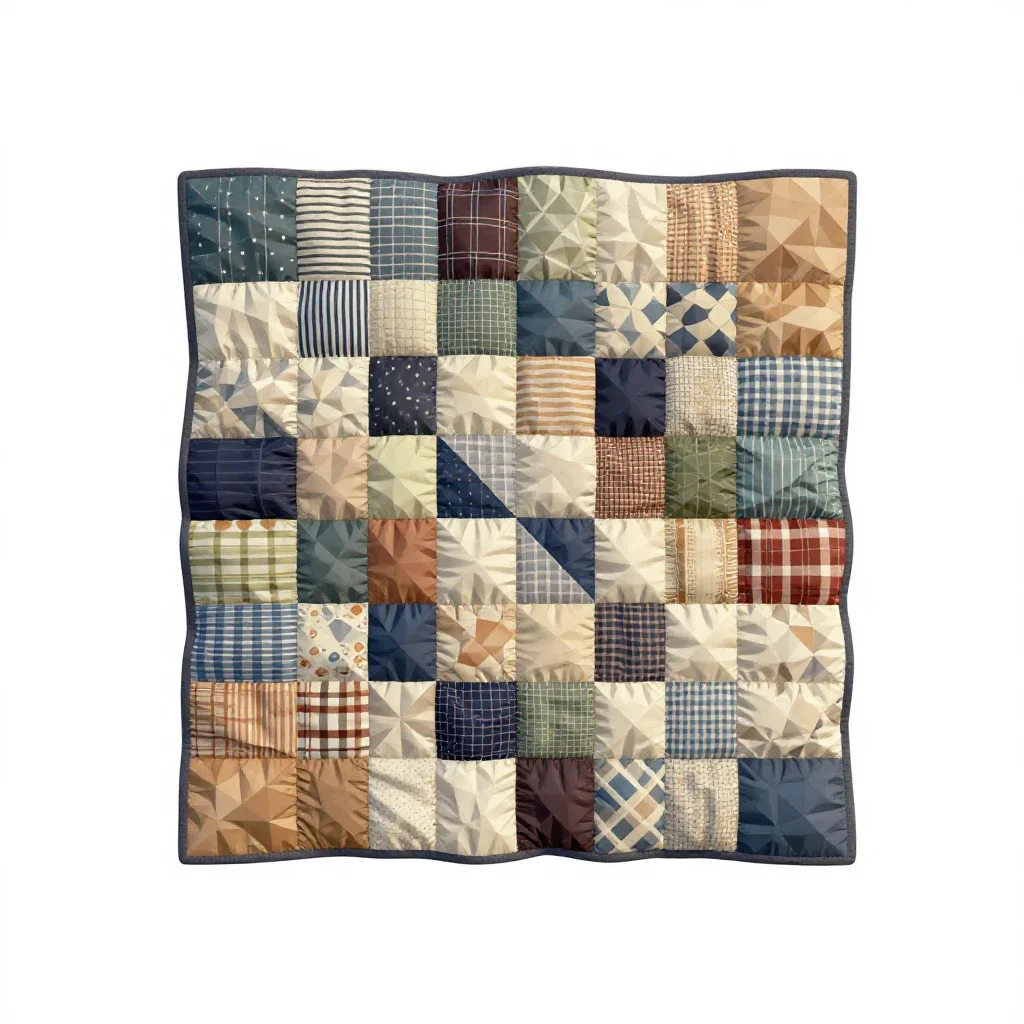 Patchwork quilt folded into a square isolated on a white background