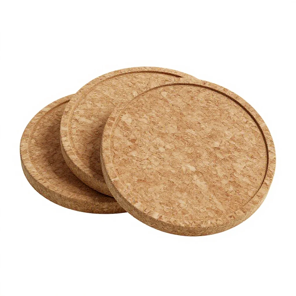 Set of coasters in cork isolated on a white background