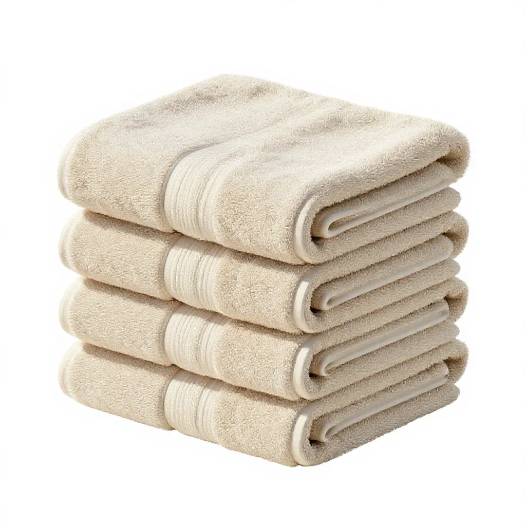 Set of stacked bath towels isolated on a white background