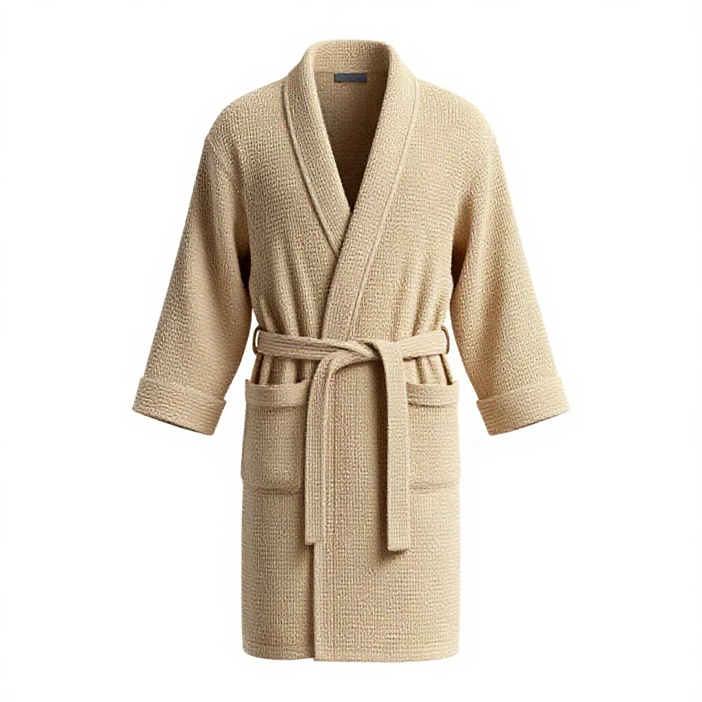 Waffle-weave bathrobe isolated on a white background