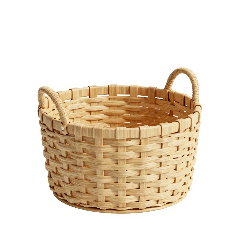 Woven storage basket with handles isolated on a white background
