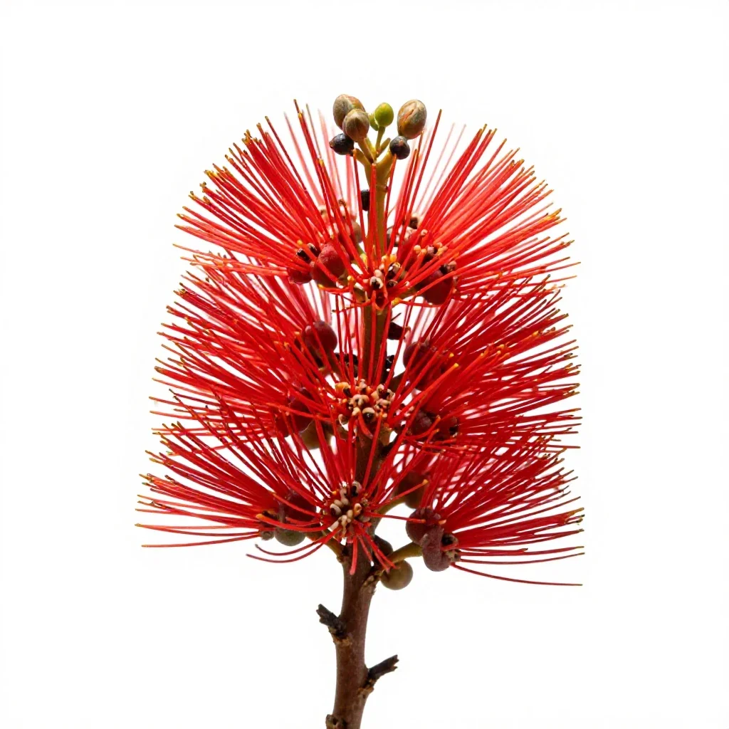 Pohutukawa in flower isolated on a white background