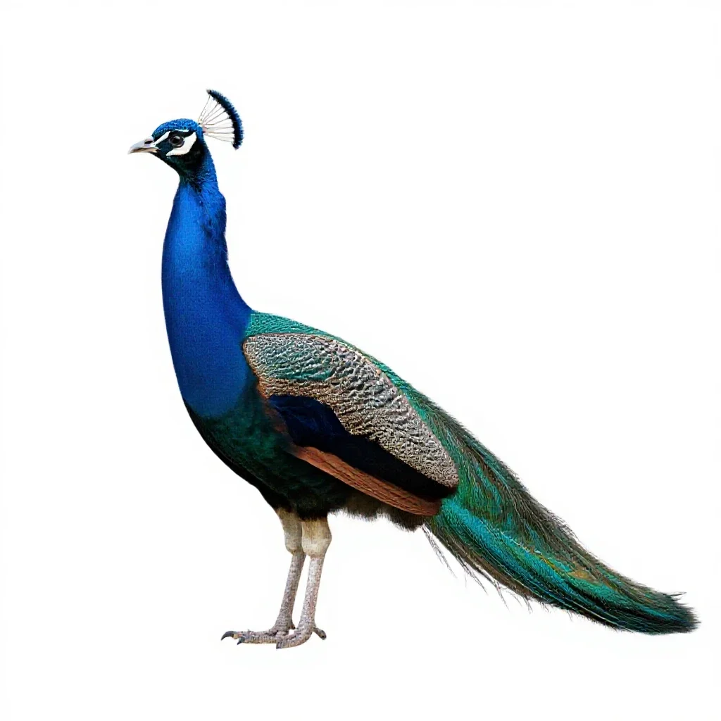 Blue peafowl isolated on a white background