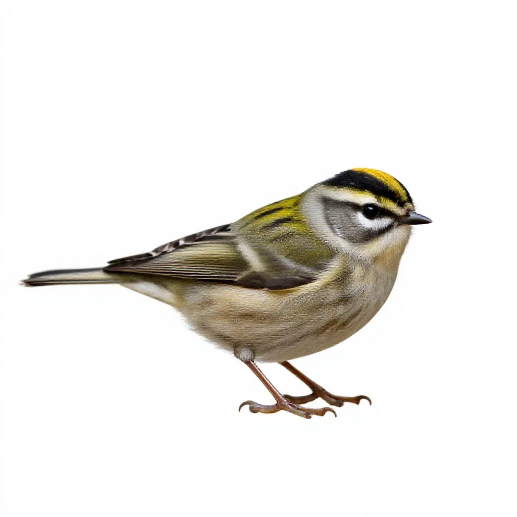 Gold-crowned kinglet isolated on a white background