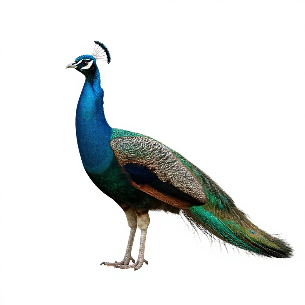 Green peafowl isolated on a white background