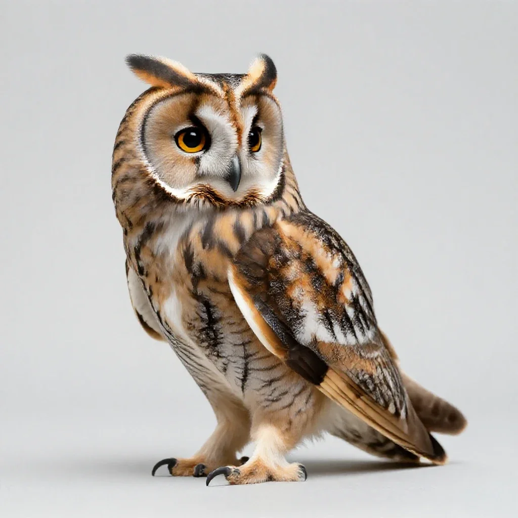 Long-eared owl isolated on a white background