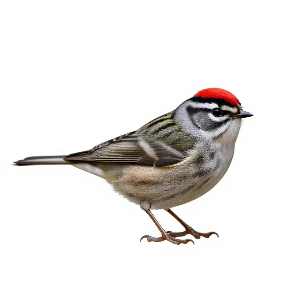 Ruby-crowned kinglet isolated on a white background