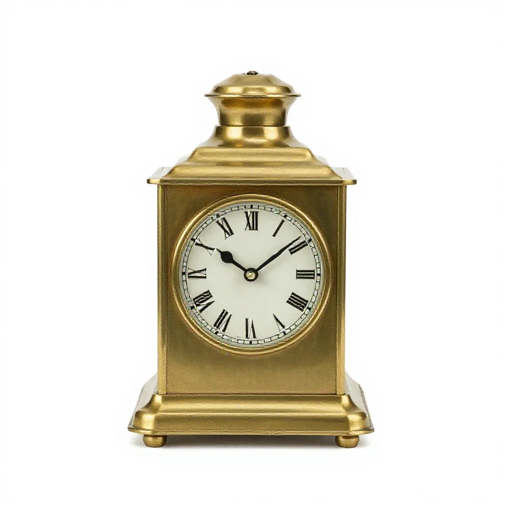 Brass carriage clock isolated on a white background