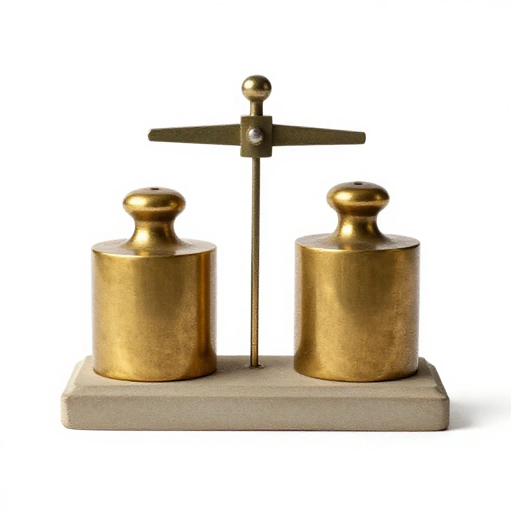 Scale with brass weights isolated on a white background