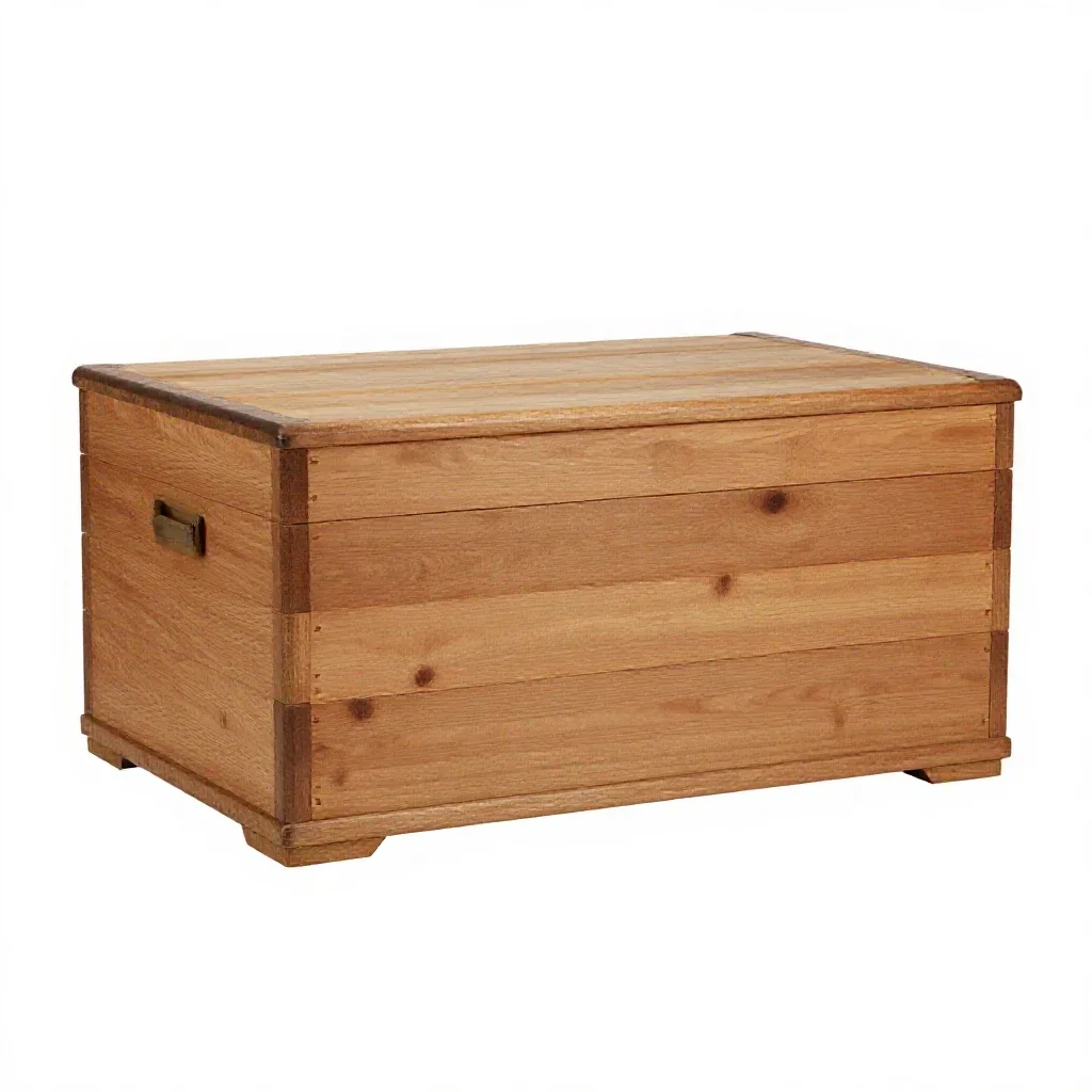 Wooden steamer trunk isolated on a white background