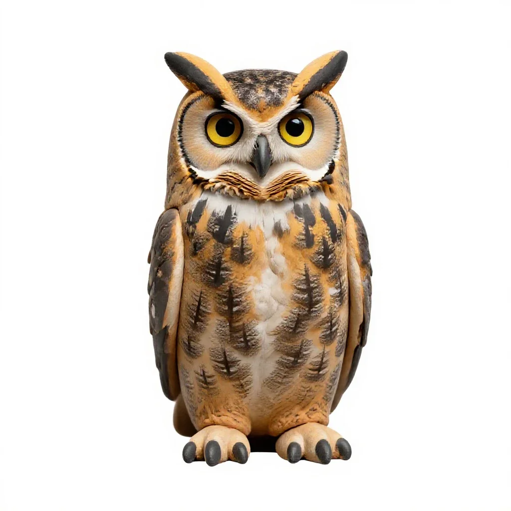 Great horned owl isolated on a white background