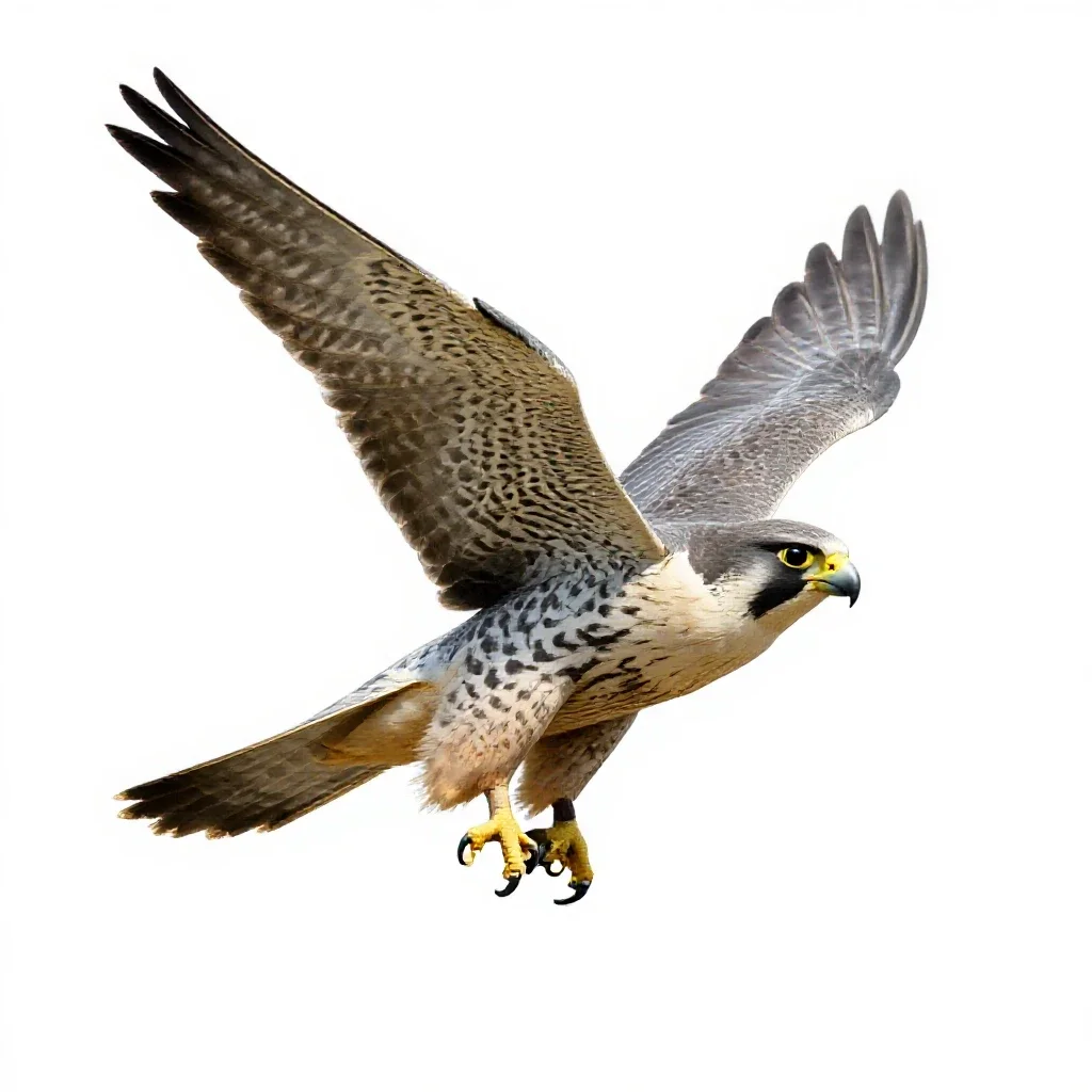 Peregrine falcon stooping isolated on a white background