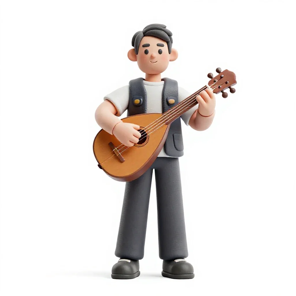 Bard with a travelling lute isolated on a white background