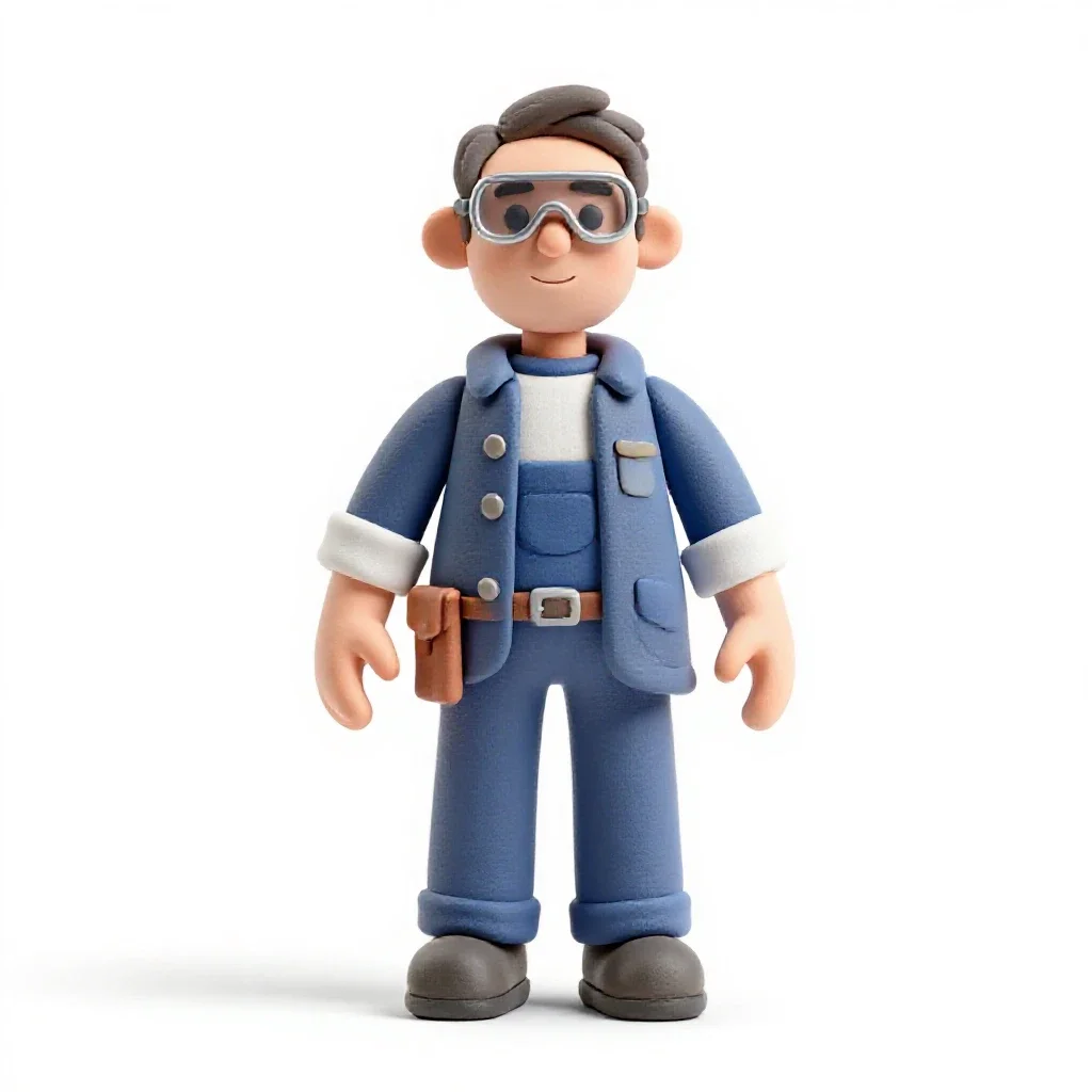 Clockwork tinkerer with goggles isolated on a white background