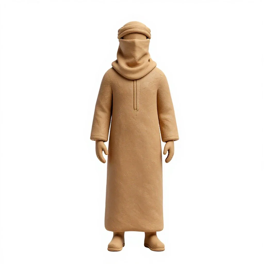 Desert nomad with a veiled face isolated on a white background